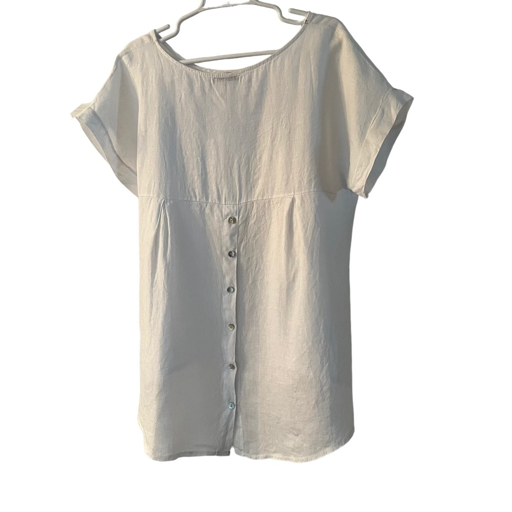 Womens Terzo Millennio size M white Hi-Low shirt tortoiseshell buttons down back - Picture 2 of 8